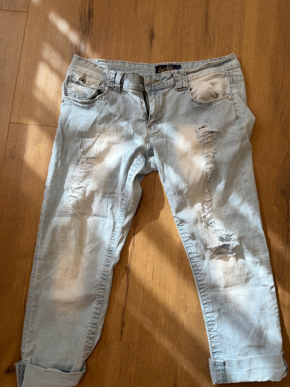 Angels Light Blue Distressed Boyfriend Jeans